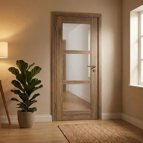 Bloc Porte Bois Frake Vitrage Transparent H204 X L83 Cm Côte Tableau P.droit, Poignee Pomerol Gd Menuiseries