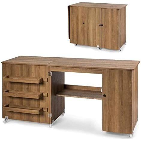 Costway – Table de couture pliante 158 x 50 x 75 cm – 3 étagères de rangement – Roulettes verrouillables – Design moderne pour espace de travail (1/5)