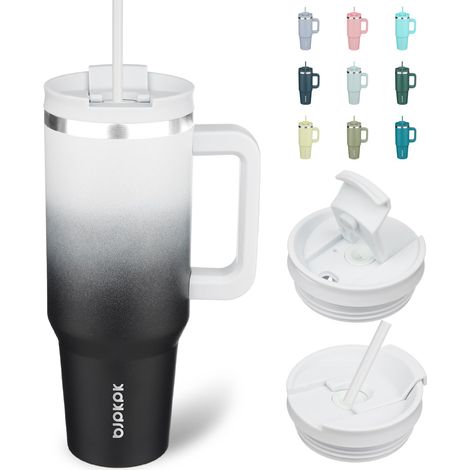 1.2L Acier Inoxydable Tasse Isotherme avec Poignée et Paille Couvercle,Voyage Café Tasses Isotherme, Jour et Nuit (1/5)
