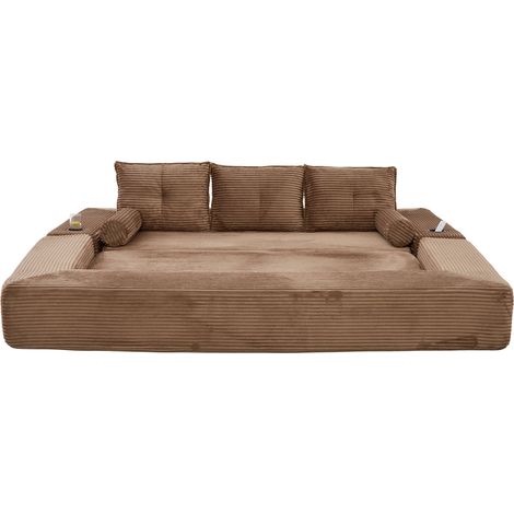 Divano letto pieghevole 3 posti in corduroy con tasche, portabicchieri e cuscini (1/5)