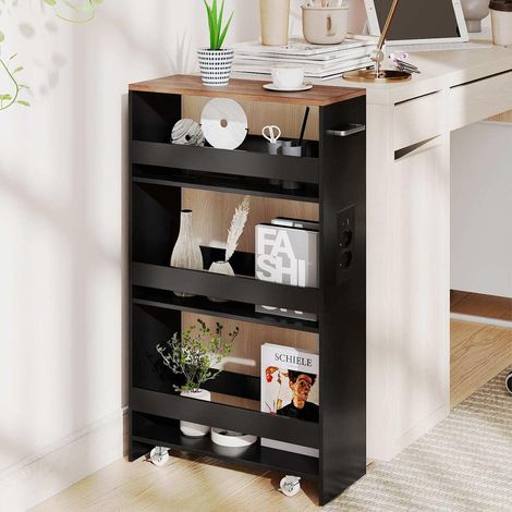 Gain de place meuble de rangement étroit 20 cm à roulettes 4 étagères avec prises USB pour cuisine et buanderie (1/5)