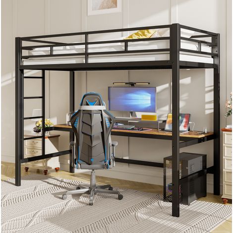 cama alta infantil con escritorio 90x200 negro OKMYHOME (1/5)