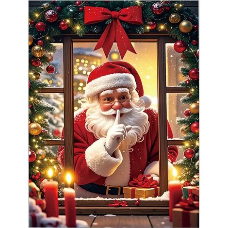 Adesivo murale 3D con effetto sorpresa di Babbo Natale, autoadesivo, decorazione per la casa (30 x 40 cm) (1/4)