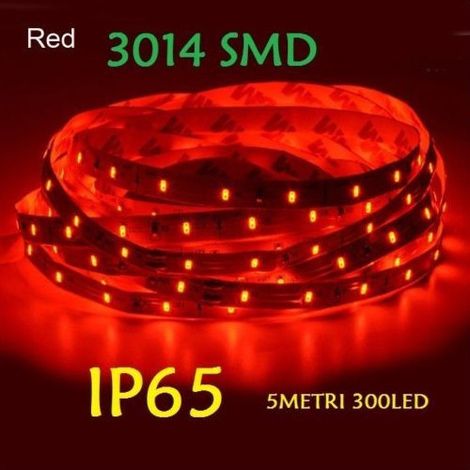 TrAdE Shop Traesio - 5 Metri Strip Striscia 300 Led 3014 Smd Per Esterno Ip65 12 V Dc Caldo Freddo - -Rosso -
