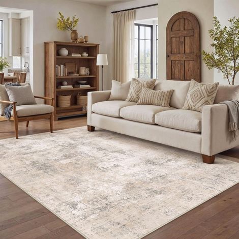 Tapis Salon 150x210cm Lavable en Machine Antidérapant Beige Tapis Chambre Moderne Salon Salle à Manger Abstrait Poil Ras Doux Bureau Interieur Rug (1/5)