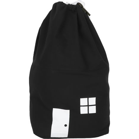 Sac de rangement en toile en forme de mini maison, sac à cordon, organisateur pour jouets, vêtements, chaussures et autres (noir) (1/5)