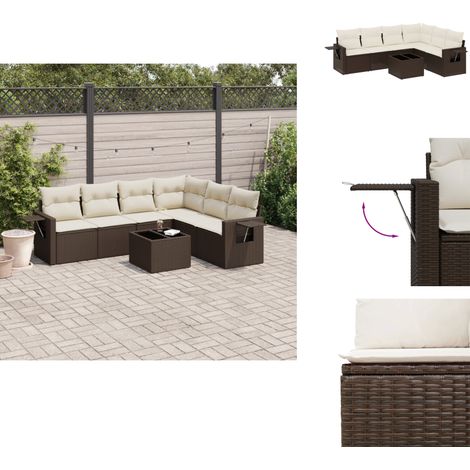 7-tlg. Garten-Sofagarnitur mit Kissen Braun Poly Rattan - Garten Sofagarnitur - Garten Sofagarnituren - Outdoor Sofagarnitur - Sofagarnitur Terrasse (1/5)