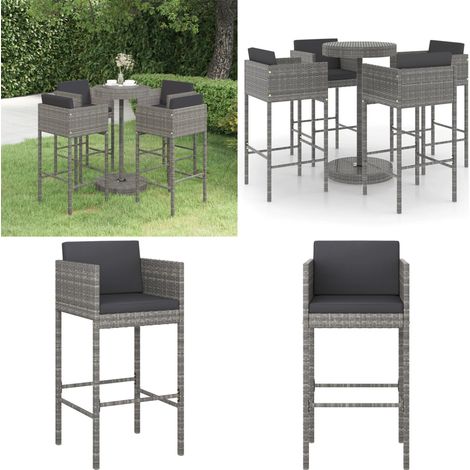 Ensemble de bar de jardin 5 pcs et coussins Résine tressée Gris - Ensemble De Salon De Jardin - Mobilier De Jardin - Set De Bar Extérieur - Table Basse Extérieure - Chaises De Jardin - Home & Living (1/5)