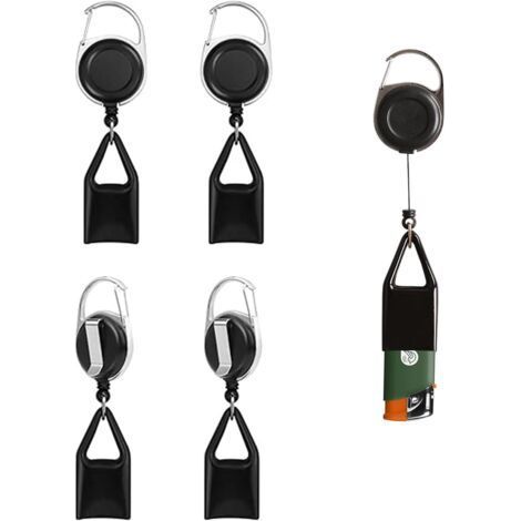 5 Pièces Porte Briquet, Briquet Extensible Briquets avec Cordon Rétractable et Crochets, Pratique et Anti-Perte (Noir, Dimensions des Gaines : 5×25 mm) (1/5)