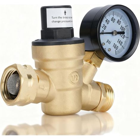 3/4 Pouce Reducteur de Pression Eau, Reducteur de Pression Avec Manometre Pression Eau Et Filtre à Mailles, RéDucteur de Pression D'Eau En pour Robinets D'Irrigation de Jardin de Chauffage au Gaz (1/5)