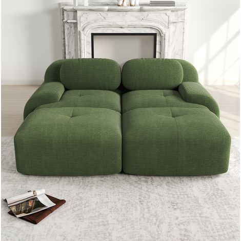 Sofá modular de pana verde sin estructura, diseño ergonómico y base antideslizante (1/5)