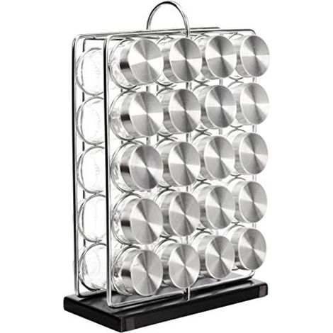 Étagère à Épices Verticale en Acier Allié Pour 20 Pots Bocaux Inclus Argent (1/5)