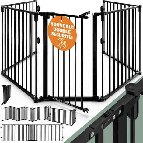 CASARIA® Barrière de sécurité 5 panneaux modulables Grille de protection cheminée Parc bébé Clôture chiens sans perçage et réglable