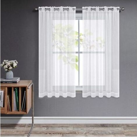 Rideaux Voilages Blanc Lot de 2, Rideau Court Organza Tulle avec Oeillets Transparent Lumineux Filtrer Décoration de Maison Chambre Cuisine(Blanc,2xL107xH160) (1/5)
