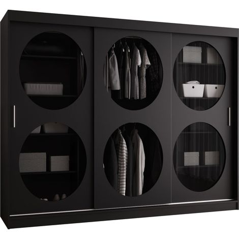 Armario Hartford 533, Negro, 200x250x62cm, Puertas de armario: Correderas, Número de estantes: 9 (1/5)