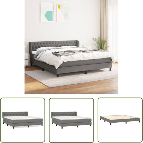 The Living Store Sommier à lattes de lit avec matelas Gris foncé 180x200cm Tissu - Lit Plateforme - Lit Tapissier - Literie - Matelas Ressorts Ensachés - Tête De Lit Ajustable (1/5)