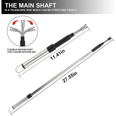 Briquet électrique, Briquet Long Rétractable (29-75cm), Briquets Port D'allumage Peut être Tourné à 360 °, Briquets Adaptés pour Allumer des Bougies, des Barbecues, des Cheminées (Noir)