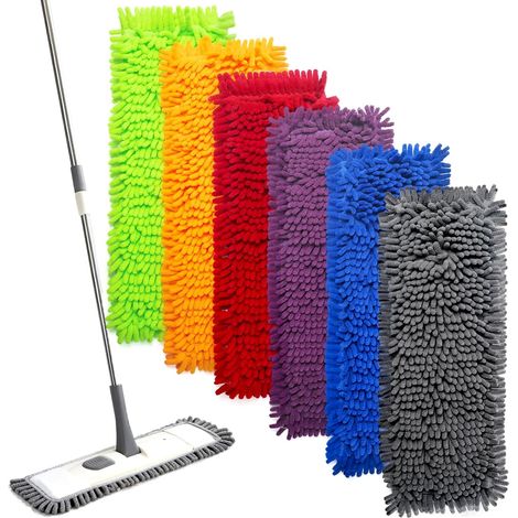 Housse de Balai Serpillière, 6 Pièces Recharge Lavette Sol Très Absorbant, Recharge Balai Plat, Tampon à Vadrouille Lavable, Lingettes pour Balai Facile à Nettoyer, Mop Pads Microfibre 40x10cm (1/5)