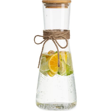 Carafe de verre avec couvercle en bambou Verre borosilicaté résistant à la chaleur (1/5)