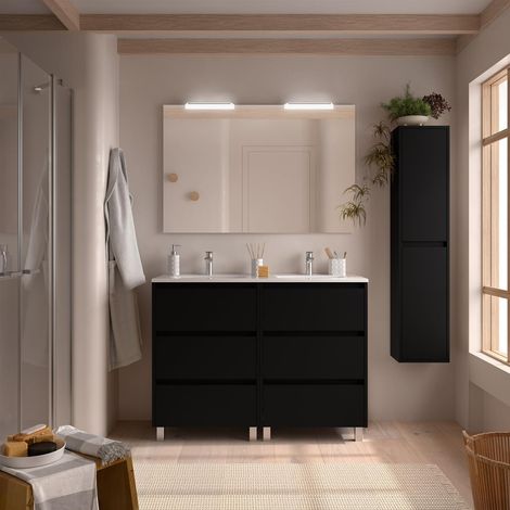 Meubles de salle de bain NOJA 1200 6 tiroirs BLACK SATIN + meuble-lavabo + miroir (1/3)
