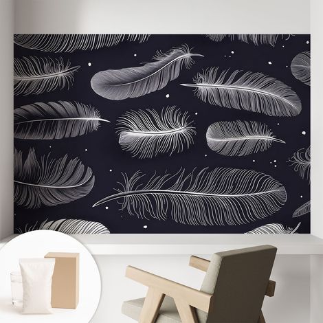 Papier peint intissé à motifs décoratifs pour salon chambre et bureau Décoration murale élégante avec colle Plumes subtiles 104x70 cm (1/5)