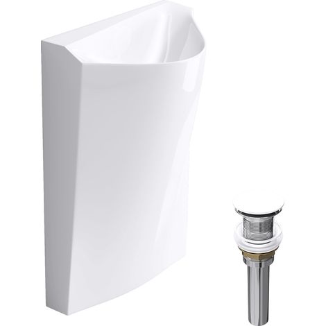 doporro Lavabo sur Pied Blanc avec Bonde Vasque Colonne en Fonte Minérale Lave Mains Triangulaire pour Salle de Bain 66x34x85cm Colossum37
