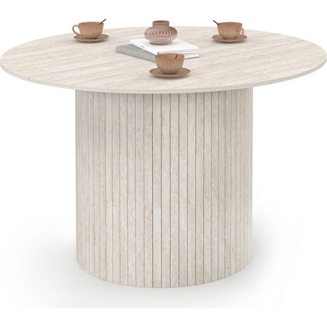 Idmarket – Table à manger ronde 110 cm – 6 personnes – Pied central en lattes MDF effet travertin – Style moderne et élégant (1/5)