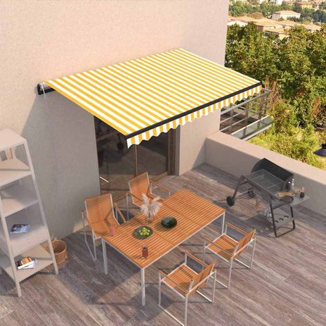 Store banne-Auvent rétractable automatique 400x350 cm Jaune et blanc (1/5)