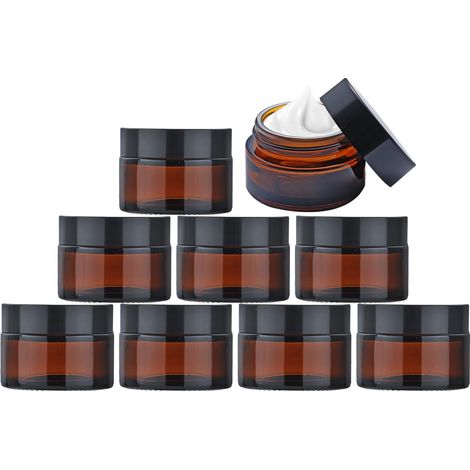 9 pots en verre ambré de 30 ml, pots à cosmétiques vides avec couvercles, pots à crème pour le visage vides pour le maquillage, l'échantillon, les voyages