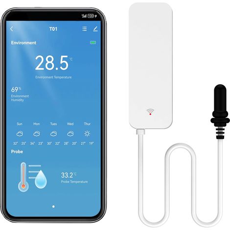 Termometro igrometro intelligente, sensore di temperatura WiFi con sonda esterna, termometro con funzione meteo, igrometro, per congelatore, acquario, allarme APP, monitor remoto,