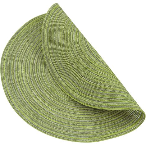 Set mit 6 runden grünen Baumwoll-Tischsets, 15 Zoll Durchmesser, waschbar, hitzebeständig, geflochtene Baumwolle (grün gepunktet)