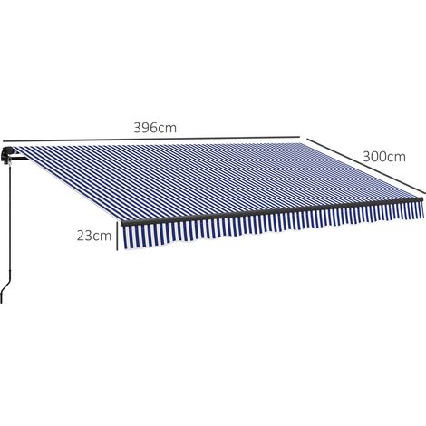 Store de terrasse mural 4x3m à manivelle, voile d'ombrage extérieur, aluminium robuste, bicolore bleu/blanc, protection UV et pluie (1/5)