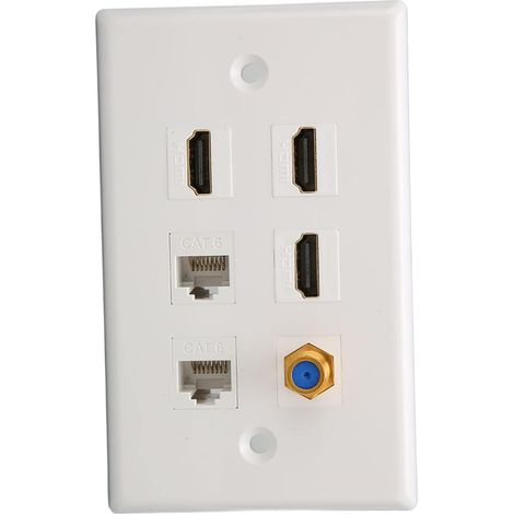 pour HDMI et Plaque Murale Réseau, 6 Ports HD Réseau TV Signal pour HDMI TV F Tête CAT6 Keystone Jack Réseau AV Plaque Murale pour la Maison (1/5)