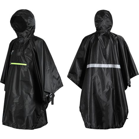 [JAMAIS UTILISÉ]Hommes Femmes Impermeable Vetements de pluie impermeables avec reflecteur Poncho anti-pluie avec bande reflechissante,modele:Noir - Noir (1/4)