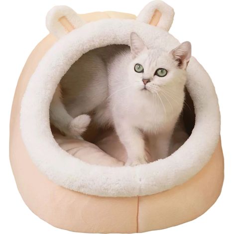panier pour chat avec oreilles maison confortable en coton lavable rose 28 cm niche quatre saisons pour chats d intérieur