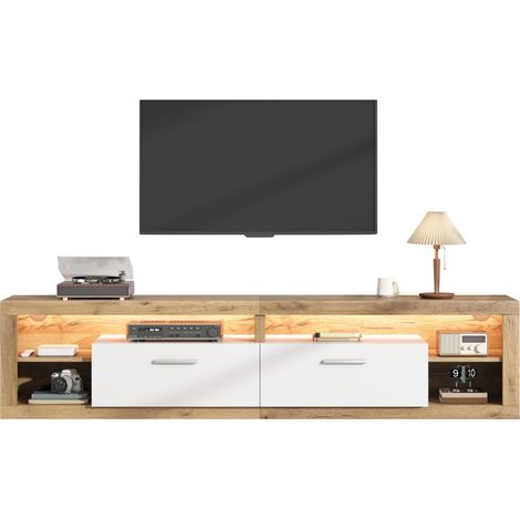 ELVMI Mueble TV con 2 Cajones y 4 Nichos, LED mediante Aplicación, de Tablero de Partículas, 180x35,5x50 cm (1/5)
