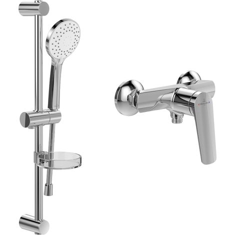 Villeroy & Boch - Set doccia esterno Oasis (pacchetto 2 in 1), sistema doccia con miscelatore, doccetta, flessibile per doccetta, asta doccia con supporto per doccetta, cromo (1/4)