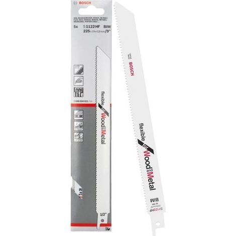 Bosch S 1122 HF Flexible Blade for Wood & Metal - 225mm Pack 5