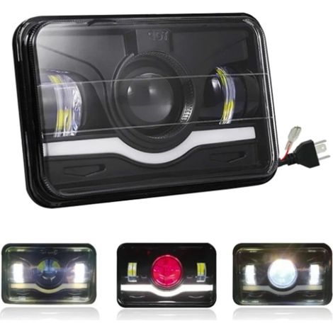 Phares LED 4x6 pouces 45W 9-32V CC IP68 étanches, feux de jour et clignotants blancs et rouges, pour véhicules tout-terrain, quads, bateaux et bus. (1/5)