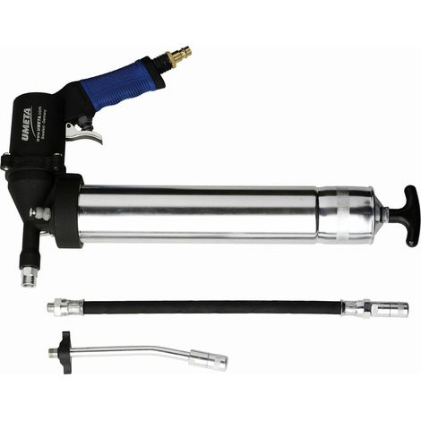 Pompe à graisse pneumatique UMETA avec une pression maximale de 8 bars et un débit de 5 L/min.