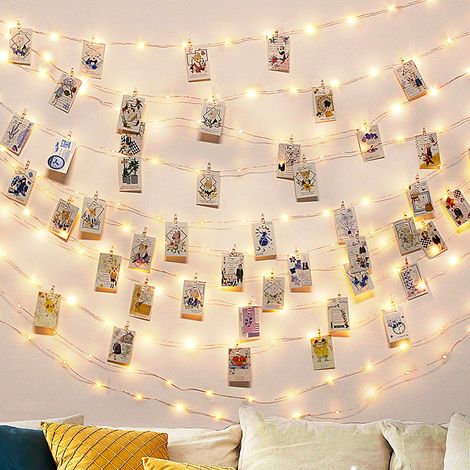 Guirlande lumineuse à 100 LED avec clips en fil de cuivre, motif ciel étoilé, décoration murale (fonctionne sur piles) (1/5)
