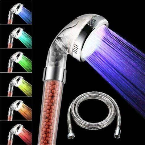 QORVA-Pommeau de douche avec tuyau, 7 couleurs changeantes, avec pression LED, économiseur d'eau, régulateur de la température, adoucisseur d'eau-Fei Yu (1/4)