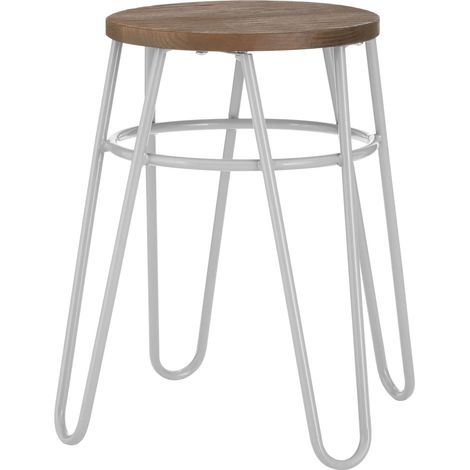 Interiors by Premier Grey Metal and Elm Wood Round Stool, Small Hairpin Stool, Versatile Metal Stool for Home, Office, Lounge (1/2)