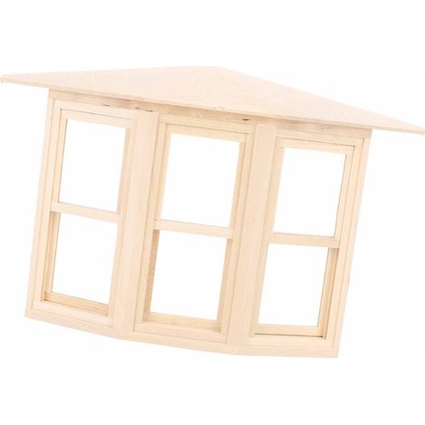 Fenêtre miniature en bois de bouleau à l'échelle 1:12, d'un réalisme exquis, avec ouverture coulissante à 45 degrés sur trois côtés, idéale pour les accessoires de bricolage. (1/5)