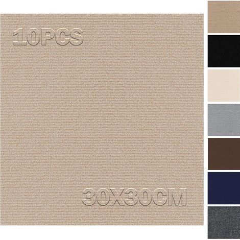 Dalles de moquette auto-adhésives 30x30cm - Lot de 10 pièces - 0,9m² - Dalles de moquette auto-adhésives, moquette avec dos, dalles de moquette à découper pour appartement, maison, chambre à coucher (1/5)