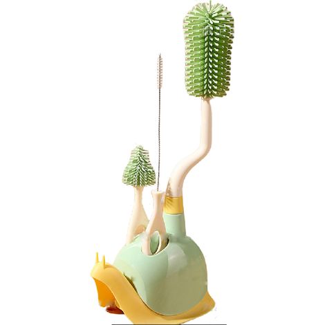 Brosse Pour Biberon - Manche Long - Tête En Silicone Alimentaire Et Brosse À Paille En Nylon - Pour Biberons, Bouteilles Sport Et Accessoires De Tire-Lait - Lot De 4 (1/5)