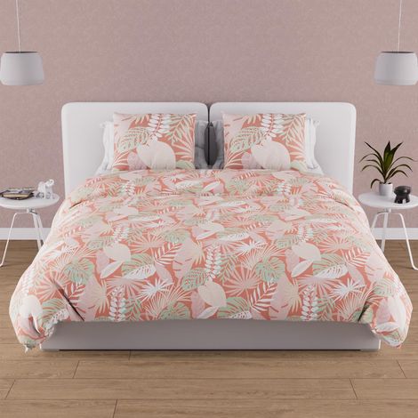 Parure Housse de Couette en Coton 57 Fils 240x220 cm Tanzanie Corail (1/5)