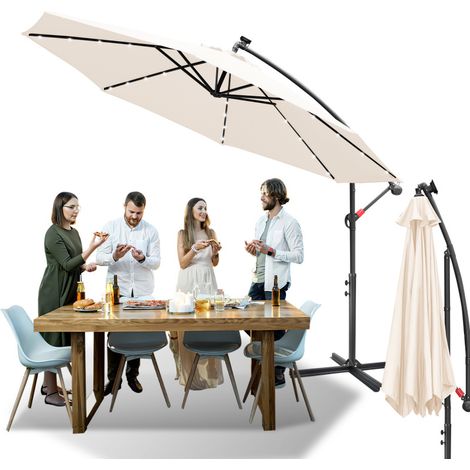 SWANEW Sonnenschirm Ampelschirm 300 cm mit LED, UV-Schutz, Kurbel -Beige (1/5)