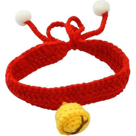 Collier chat tricoté haute élasticité, collier cloche chat rouge taille M, collier chaton élastique, collier chien petit accessoire mode. (1/4)