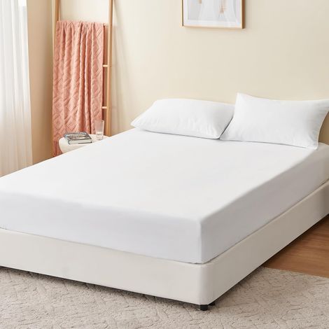Drap Housse 160x200 Blanc - Drap Housse 160 x 200 Bonnet 40cm Matelas en Microfibre 2 Personnes, Très Doux et Respirant avec Élastique Tout Autour (1/5)